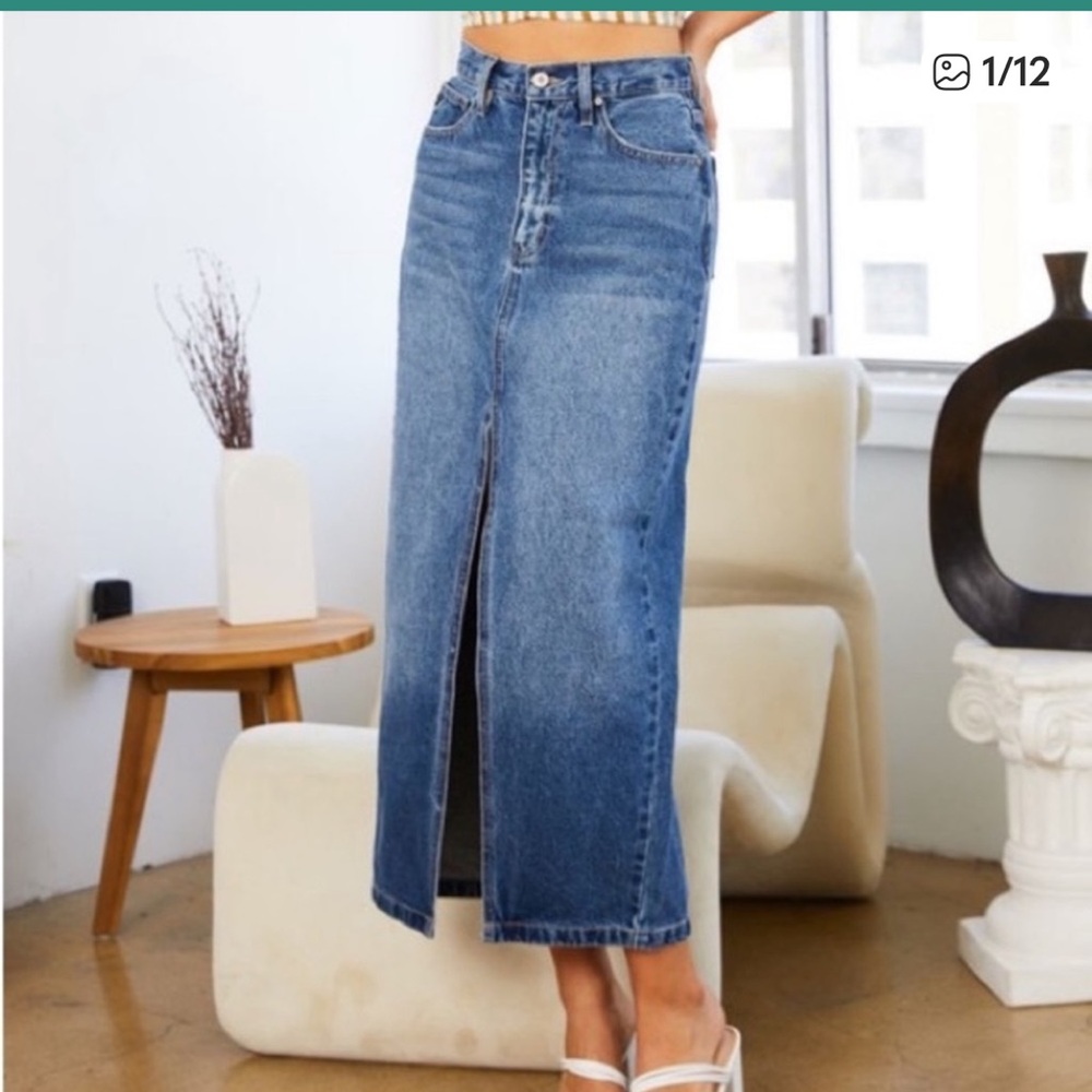 KanCan 90's Long Front Slit Denim Maxi Jean Skirt Size Large